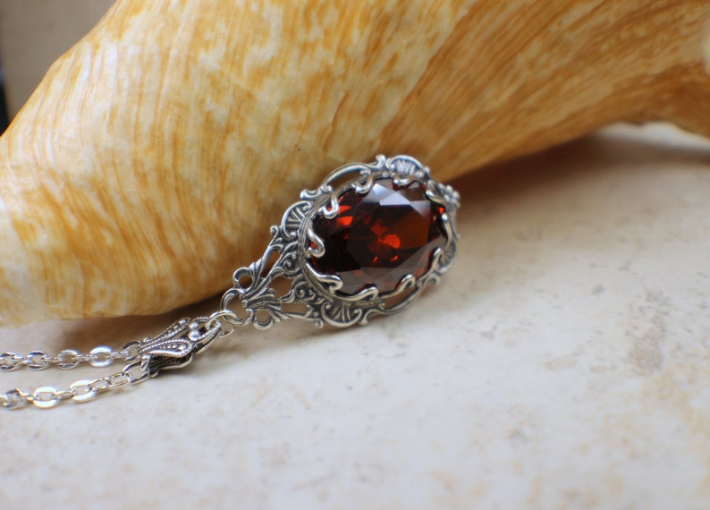 Gothic Crystal Red Necklace, Crystal Filigree Necklace, Wedding Pendant, Red Crystal Necklace, Goth Wedding Jewelry, Red Crystal Pendant, image 3