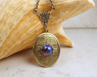 Oval Red Dragons Breath Locket, Small Photo Locket, Photo Locket Necklace, Picture Locket, Keepsake Photo Locket, Wedding Photo Locket