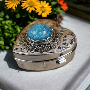 Aqua Blue Glass Opal Silver Music Box Locket, Photo Locket, Music Box Locket, Music box pendant, Heart Shaped Locket, Music Box Necklace