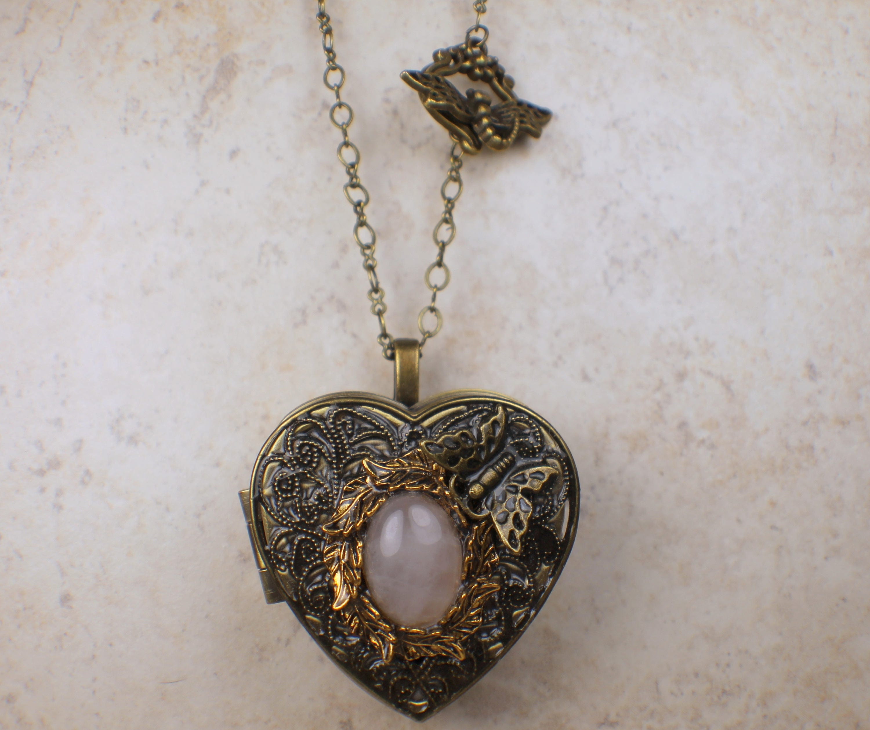Rose quartz Lock Heart Long Necklace★送料・関税込 Rose_Quartz_Long_Chip_3__52580