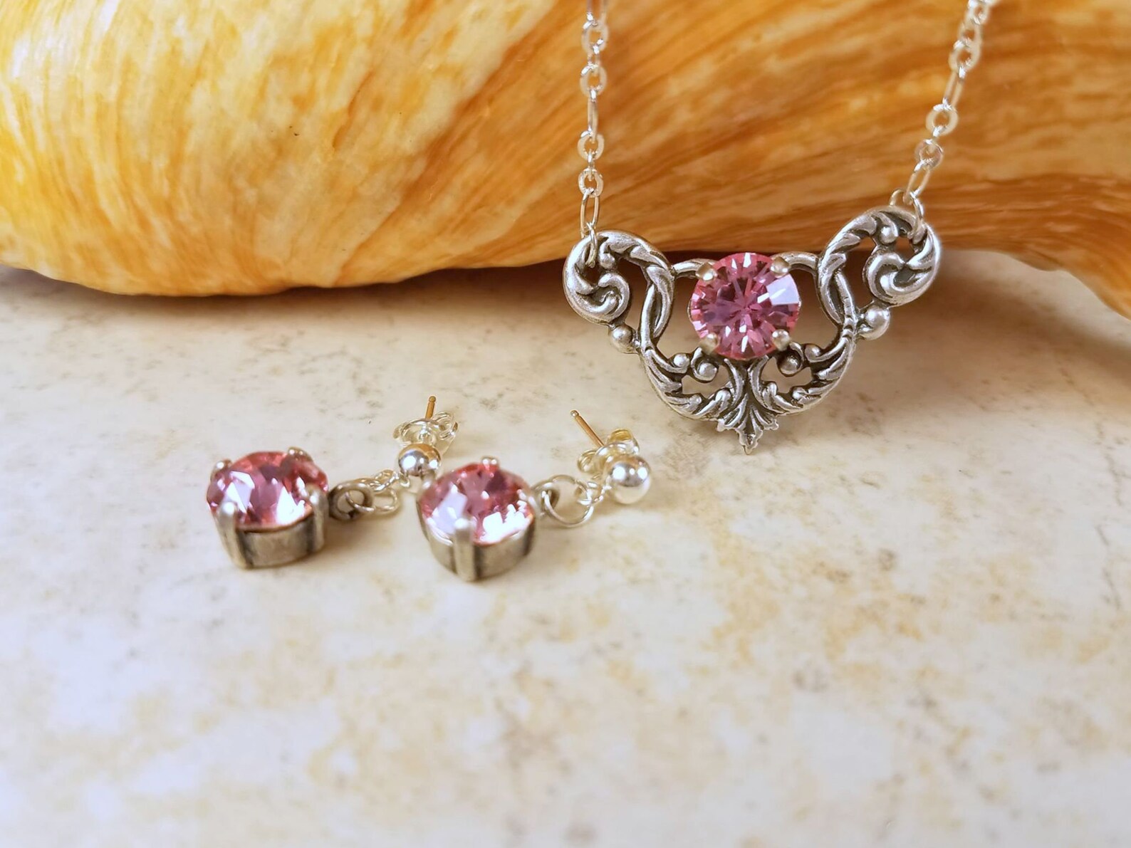 Rose Crystal Jewelry Set Wedding Jewelry Set Victorian Etsy