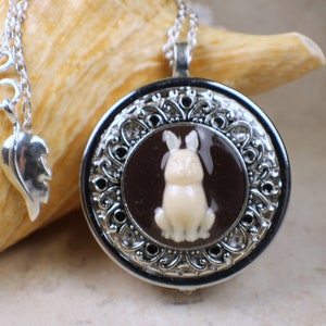 Rabbit Cameo, Music Box Locket, Music Box Necklace, Mini Music Box, Musical Pendant, Music Box Jewelry, Rabbit Jewelry, Rabbit Music Box