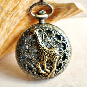 Giraffe pocket watch in bronze, men&#39;s pocket watch with bronze tiger eye bead accents
