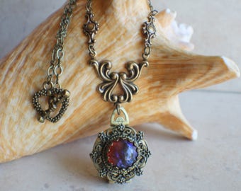 Fire Opal Photo Locket Necklace: Bronze Multi-Picture Locket