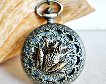 Frog pocket watch men's pocket watch, front case is mounted with bronze frog