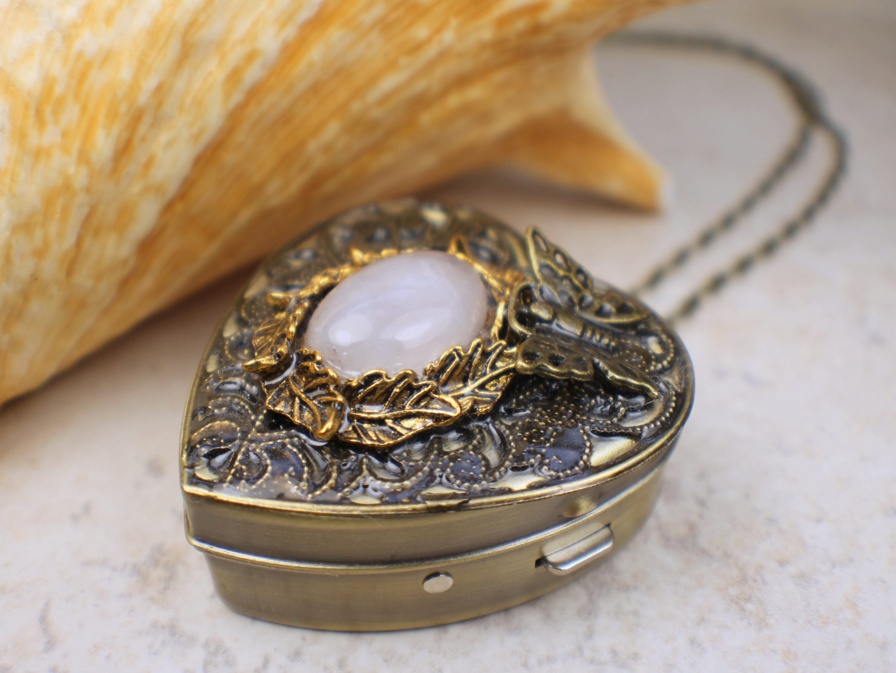 Rose quartz Lock Heart Long Necklace★送料・関税込 Rose_Quartz_Long_Chip_3__52580