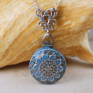 Four Photo Locket Necklace, Multi Picture Locket, Photo Locket, Multi Frame Locket, Victorian Style Locket Blue, Small Photo Locket