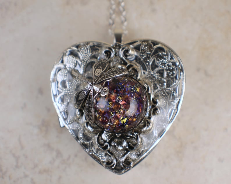 Dragonfly Music Box Locket Heart Music Box Pendant Music Box Etsy