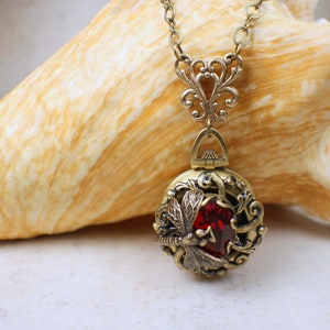 Siam Red Crystal Locket, Bronze Photo Locket, Four Photo Locket Necklace, Multi Picture Locket, Dragonfly Photo Locket, Multi Frame Locket,