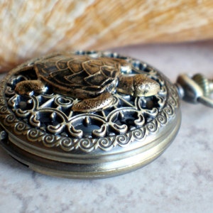 Sea turtle men's pocket watch, front case is mounted with bronze sea turtle image 2