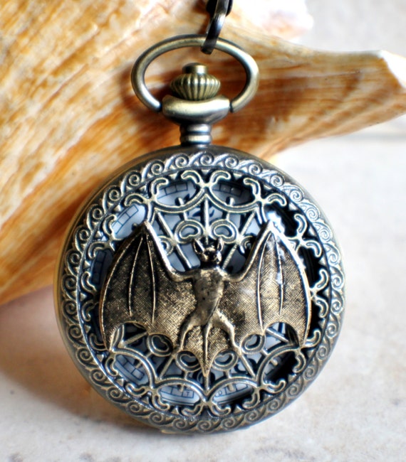 Bat pocket watch Men s goth bat pocket watch in bronze