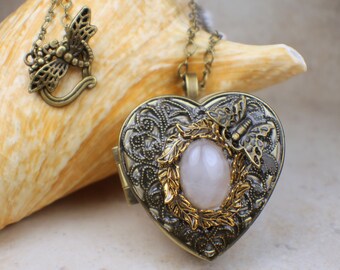Rose quartz Lock Heart Long Necklace★送料・関税込 Rose Quartz Silver Heart Necklace, Crystal Necklace, Heart