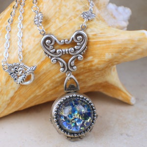 Deep Blue Fire Opal Silver Photo Locket, Four Photo Locket Necklace, Multi Picture Locket, Photo Locket, Multi Frame Locket