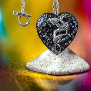 Griffin music box locket, Heart music box pendant, Music box jewelry, Musical Photo locket, Music box necklace, Mythical Griffin. image 5