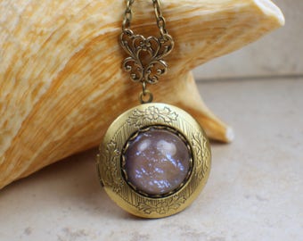 Blue Dragons Breath Opal Locket, Small Photo Locket, Photo Locket Necklace, Picture Locket, Keepsake Photo Locket, Wedding Photo Locket