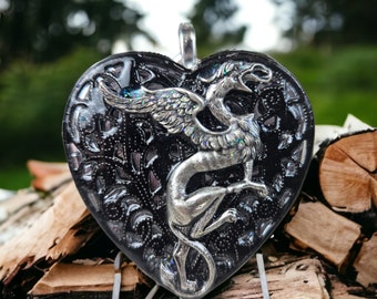 Griffin music box locket, Heart music box pendant, Music box jewelry, Musical Photo locket, Music box necklace, Mythical Griffin.