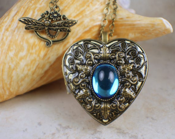 Bermuda Blue Glass Music Box Locket Musical Photo Locket Music
