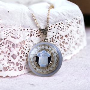 New Baby Photo Locket, Photo Locket Necklace, Gender Reveal Locket, Keepsake Photo Locket, Baby Photo Locket, Victorian Style Locket Blue