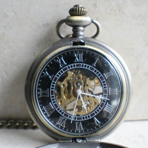 Four leaf clover mechanical pocket watch, Grooms pocket watch, Best Man gift, Gift for Dad, Shamrock pocket watch image 4