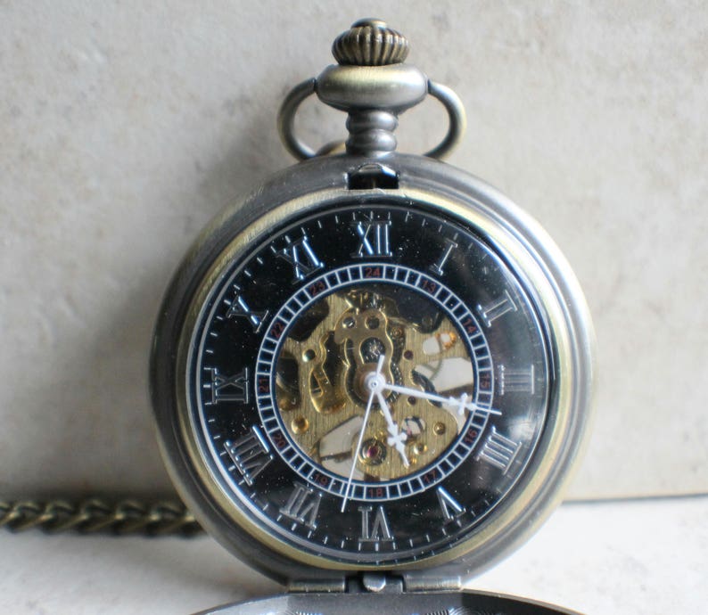 Four leaf clover mechanical pocket watch, Grooms pocket watch, Best Man gift, Gift for Dad, Shamrock pocket watch image 4