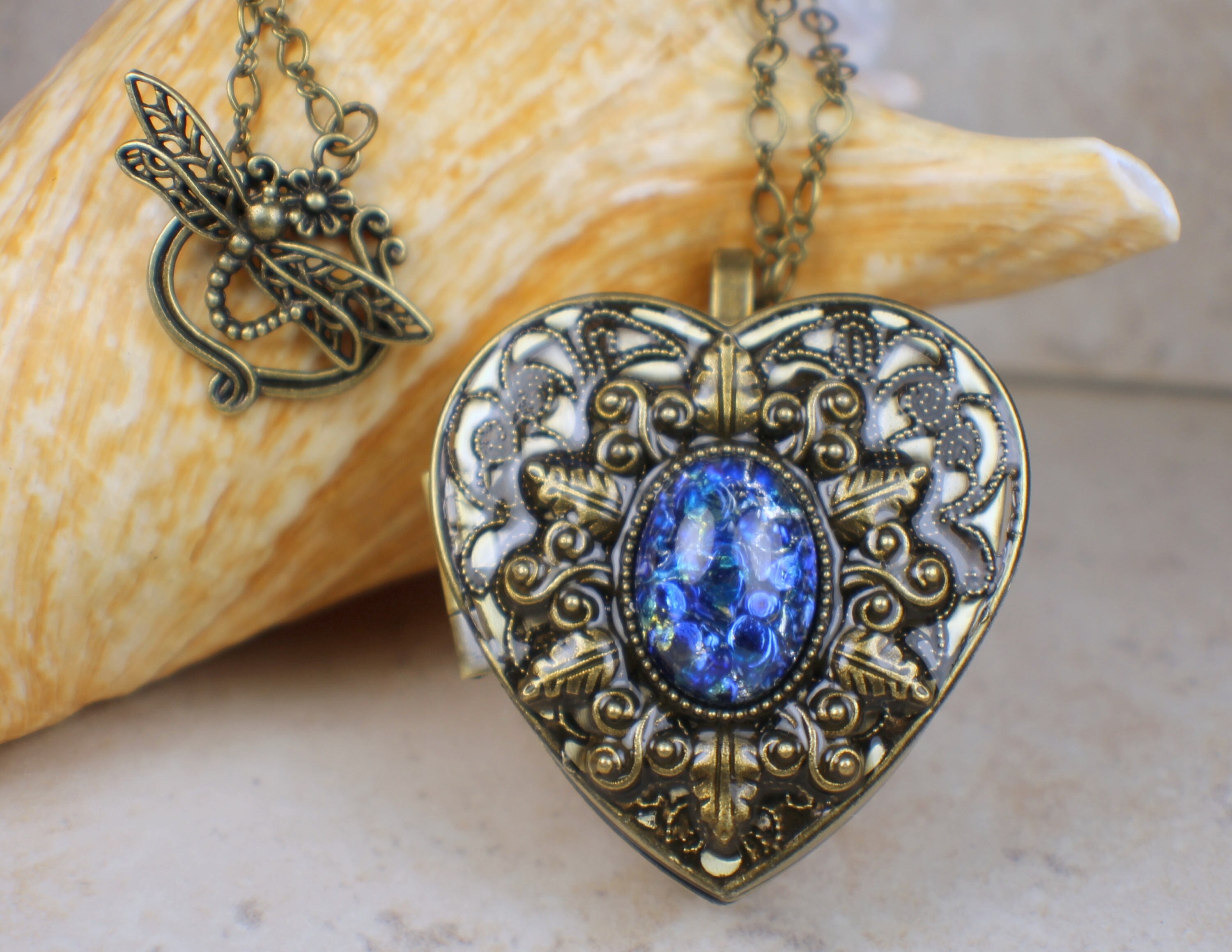 Sapphire Blue Opal Music Box Locket Heart Music Box Pendant Etsy