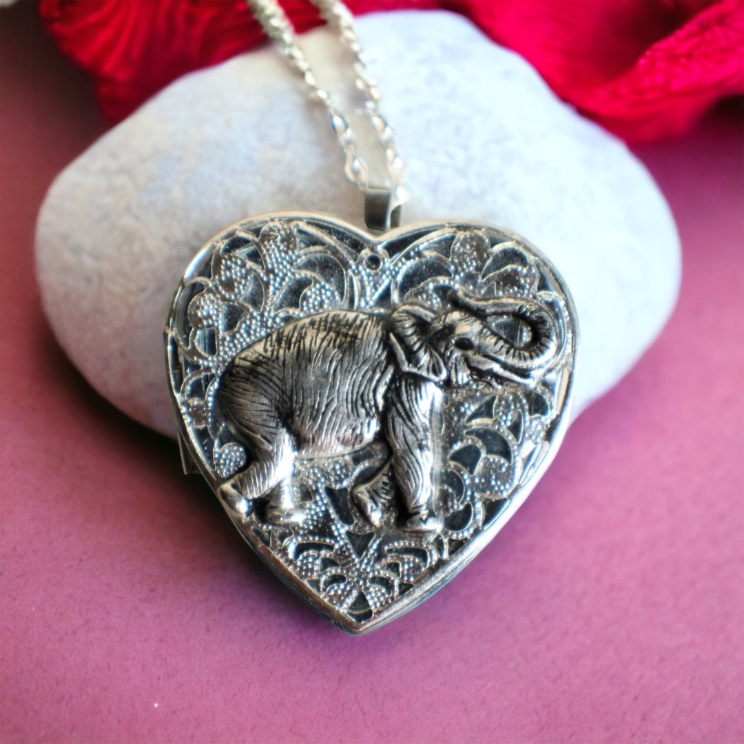 Elephant Music Box Locket, Heart Locket With Music Box Inside, in