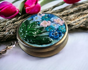 Floral Music Box Locket, Music Box Necklace, Mini Music Box, Clay Locket, Floral Theme Music Box, Gift for Her, Birthday Gift for Her