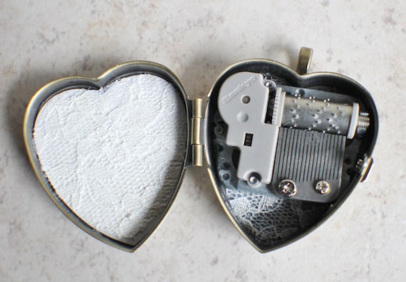 Rose Quartz Heart Music Box Locket, Music Box Necklace, Mini