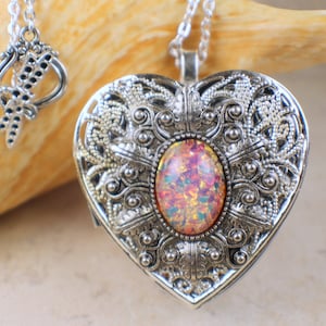 Hartketting muziekdoos medaillon: roze glasopaal, filigraan zilver