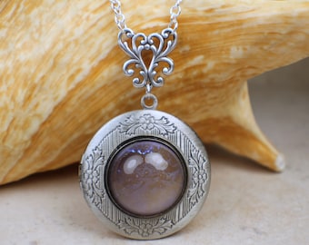 Blue Dragons Breath Opal Locket, Small Photo Locket, Photo Locket Necklace, Picture Locket, Keepsake Photo Locket, Wedding Photo Locket