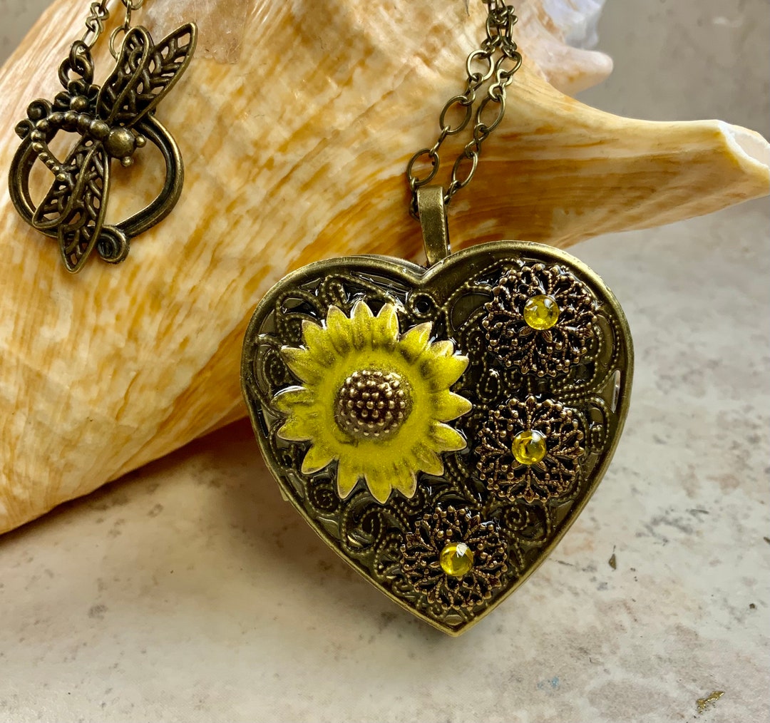 Sunflower Music Box, Heart Music Box Pendant, Music Box Jewelry
