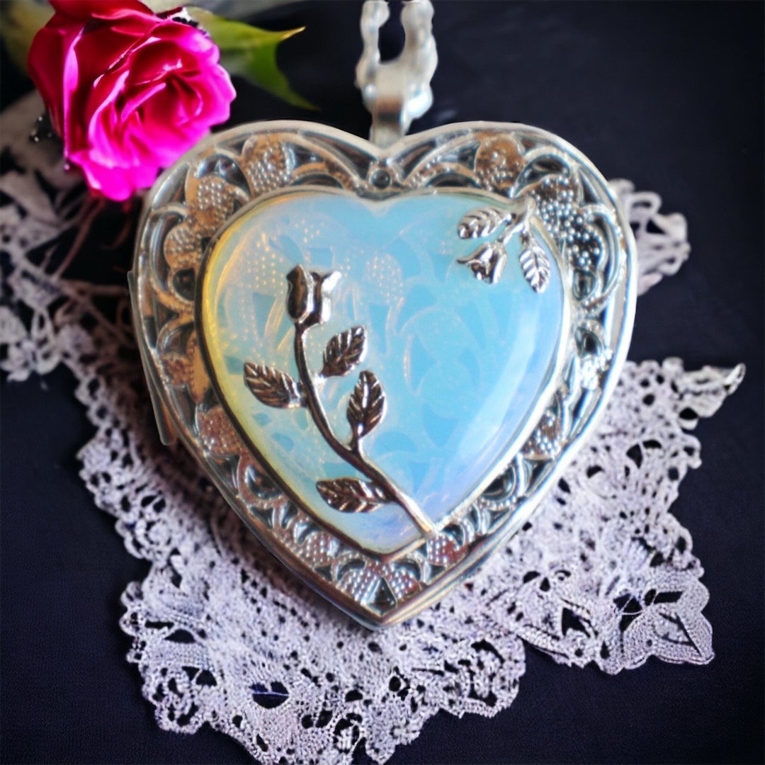 White Quartz Music Box Locket, Music Box Locket, Music Box Pendant