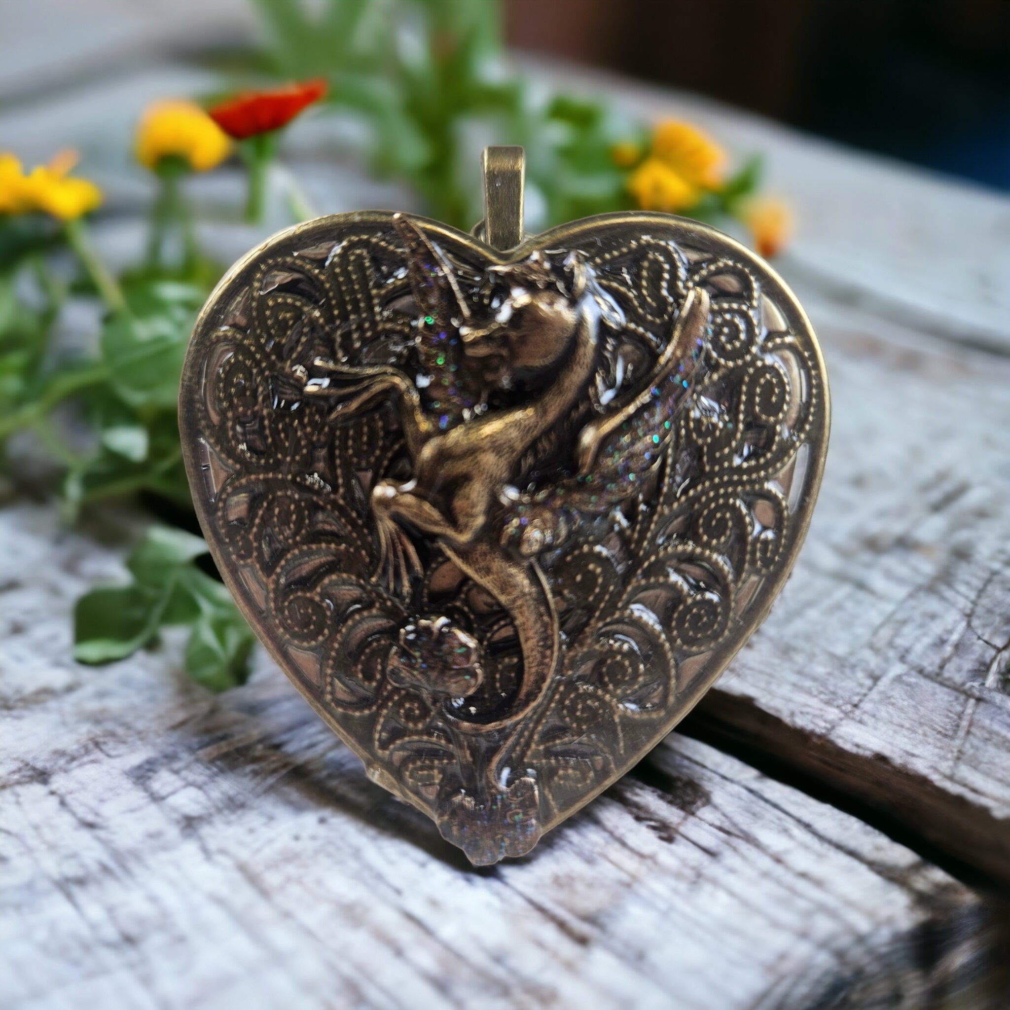 Music box locket with heart and German helio cabochon. – Char's Favorite  Things