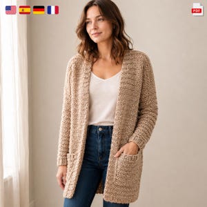 Cozy Oversized Cardigan Pattern, Easy Pocket Sweater, Sizes XS-5X, Chunky Yarn, Instant Download