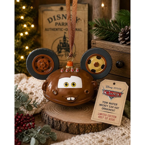 Disney Parks Pixar Cars Tow Mater Mickey Ear Hat Christmas Ornament – Limited Ed