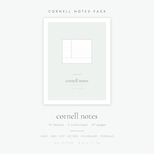Cornell Notes Template Printable, 14 Note Taking Layouts US Letter, Lined Grid Dot Study Notes Pages, Student Digital Download