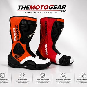 Honda Repsol Motorcykelstövlar | Äkta läder | Sportmotorcykelracing | Skyddande motorcykelutrustning