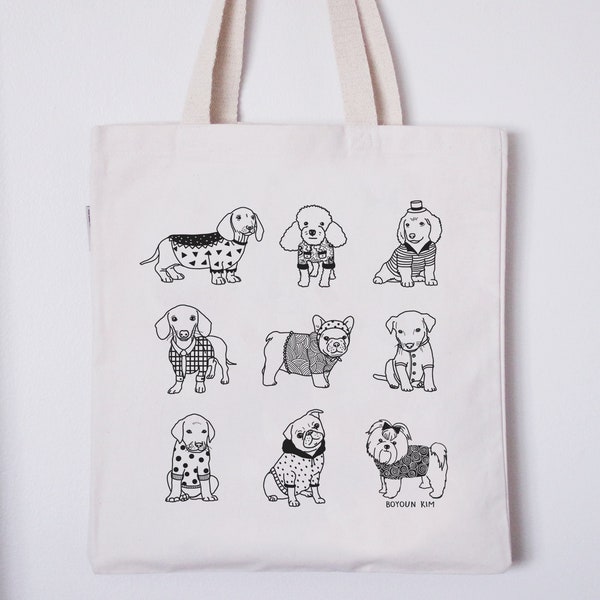 Organic Cotton Heavy Canvas Tote Bag-Puppies