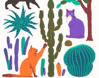 Cats and Cacti, Original Screenprint