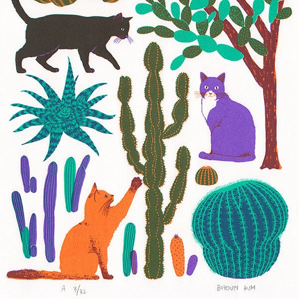 Cats and Cacti, Original Screenprint