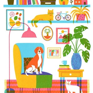 A dog and Two Cats, Art Print | Giclée Print 11&quot; x 14&quot;