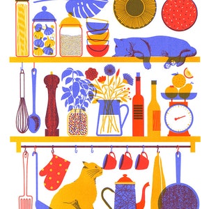 Cats on Shelves, Art Print | Giclée Print 11&quot; x 14&quot;