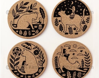 A Girl and Her Kitty Coaster Set