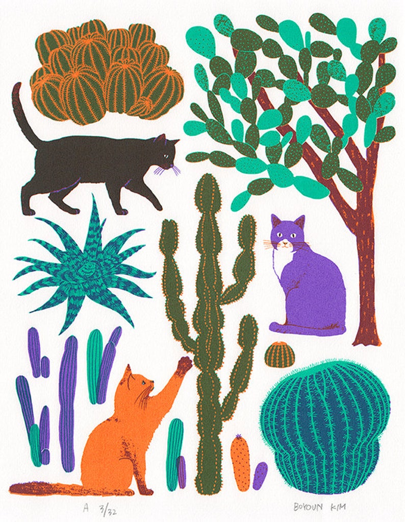 Cats and Cacti, Original Screenprint image 1