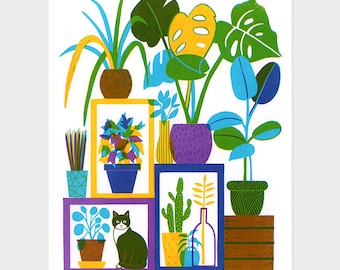 Plants and a Cat, Art Print | Giclée Print