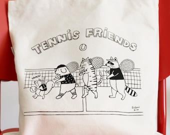 Organic Cotton Heavy Canvas Tote Bag-Tennis Friends