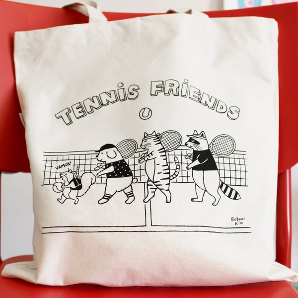 Organic Cotton Heavy Canvas Tote Bag-Tennis Friends