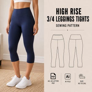 High Rise Capri Leggings Sewing Pattern, Women's Tights Pattern, Capri Legging Workout Pants Pattern, US Letter + A4 Download, Sizes XS-2XL