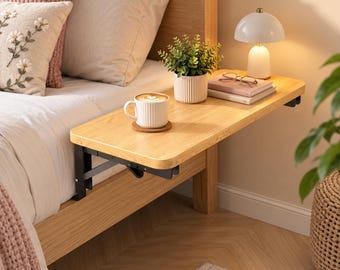 Comodino pieghevole, mensola in legno per letto, comodino salvaspazio, vassoio pieghevole per letto, tavolino da camera da letto di piccole dimensioni