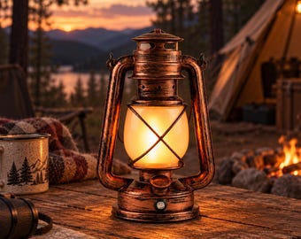 Lampe lanterne LED rechargeable style pétrole vintage, décoration rustique de ferme (USB-C)